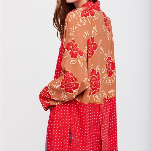 Free People Red Forget Me Not Kimono Sz small - Picture 2 of 12